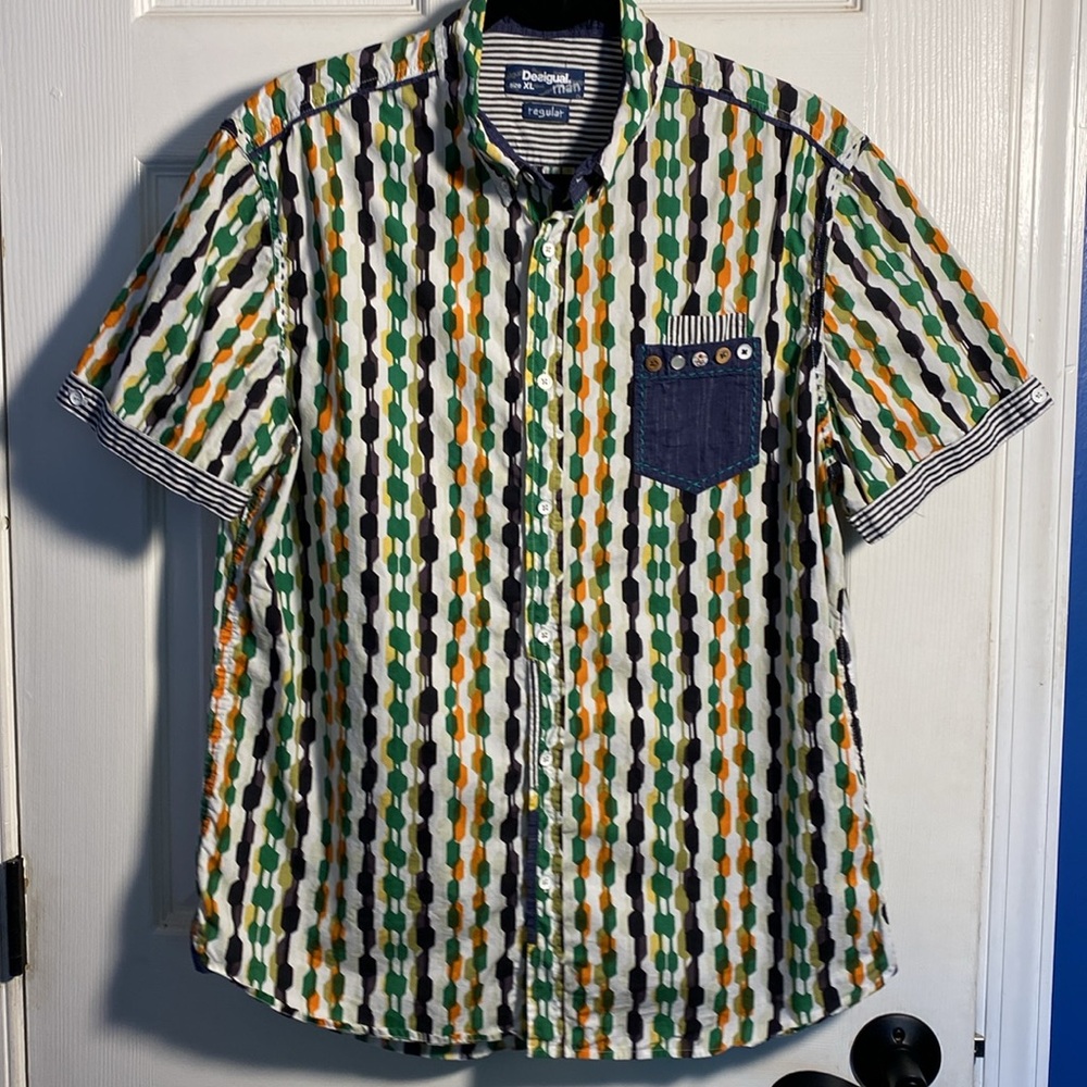 Desigual Dionisio Short Sleeve Button Down Printed Shirt, XL